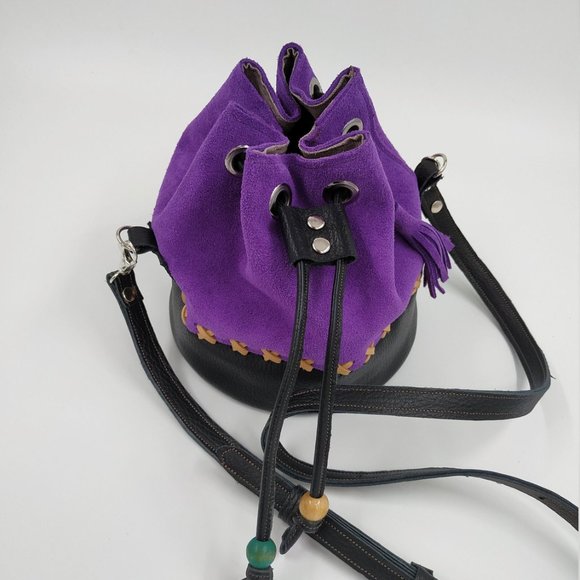 Crossbody Bucket bagLilac Leather Suede bucketLeather Bucket Bag for women main image 4